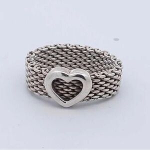 Gentle Used Authentic Tiffany & Co. Sterling Silver Somerset Mesh Heart Ring 6.5